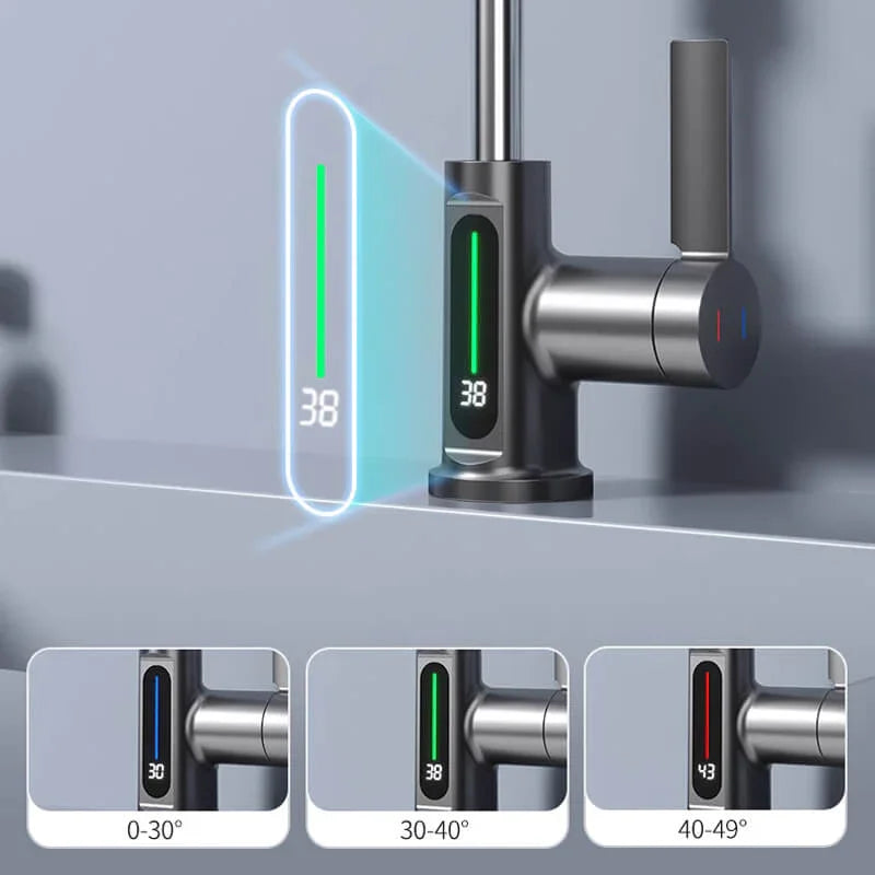 Smart Faucet with Temperature Display and Pull-Out Sprayer