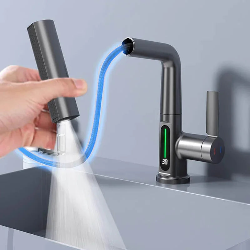 Smart Faucet with Temperature Display and Pull-Out Sprayer