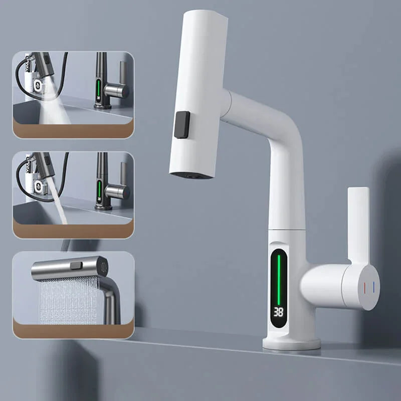 Smart Faucet with Temperature Display and Pull-Out Sprayer